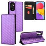For Samsung Galaxy M13 4G Cubic Grid Texture Flip Leather Phone Case(Purple)