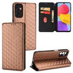 For Samsung Galaxy M13 4G Cubic Grid Texture Flip Leather Phone Case(Brown)