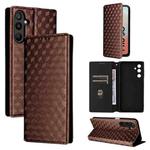 For Samsung Galaxy M16 5G / F16 5G Cubic Grid Texture Flip Leather Phone Case(Brown)