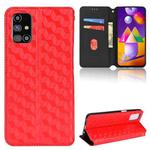 For Samsung Galaxy M31s Cubic Grid Texture Flip Leather Phone Case(Red)