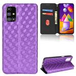 For Samsung Galaxy M31s Cubic Grid Texture Flip Leather Phone Case(Purple)