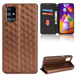 For Samsung Galaxy M31s Cubic Grid Texture Flip Leather Phone Case(Brown)