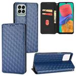 For Samsung Galaxy M33 5G Cubic Grid Texture Flip Leather Phone Case(Blue)