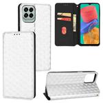 For Samsung Galaxy M33 5G Cubic Grid Texture Flip Leather Phone Case(Silver)