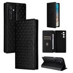 For Samsung Galaxy M35 Cubic Grid Texture Flip Leather Phone Case(Black)