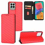 For Samsung Galaxy M53 Cubic Grid Texture Flip Leather Phone Case(Red)