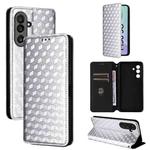 For Samsung Galaxy M56 5G Cubic Grid Texture Flip Leather Phone Case(Silver)