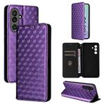 For Samsung Galaxy M56 5G Cubic Grid Texture Flip Leather Phone Case(Purple)
