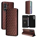For Samsung Galaxy M56 5G Cubic Grid Texture Flip Leather Phone Case(Brown)