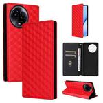 For Realme 11 5G Global / 11X 5G Cubic Grid Texture Flip Leather Phone Case(Red)