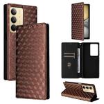 For Realme 14X 5G / C75 4G / V60 Pro 5G Cubic Grid Texture Flip Leather Phone Case(Brown)