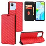 For Realme C30 Cubic Grid Texture Flip Leather Phone Case(Red)