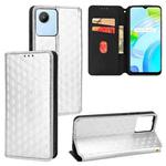 For Realme C30 Cubic Grid Texture Flip Leather Phone Case(Silver)