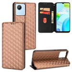 For Realme C30 Cubic Grid Texture Flip Leather Phone Case(Brown)