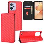 For Realme C31 Cubic Grid Texture Flip Leather Phone Case(Red)
