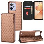 For Realme C31 Cubic Grid Texture Flip Leather Phone Case(Brown)