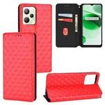 For Realme C35 Cubic Grid Texture Flip Leather Phone Case(Red)