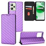 For Realme C35 Cubic Grid Texture Flip Leather Phone Case(Purple)