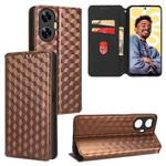 For Realme C55 Cubic Grid Texture Flip Leather Phone Case(Brown)