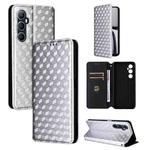 For Realme C65 4G Cubic Grid Texture Flip Leather Phone Case(Silver)