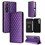 For Realme C65 4G Cubic Grid Texture Flip Leather Phone Case(Purple)