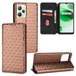 For Realme Narzo 50A Prime / C35 Cubic Grid Texture Flip Leather Phone Case(Brown)