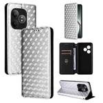 For Realme GT 6 / GT 6T Cubic Grid Texture Flip Leather Phone Case(Silver)