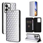 For Realme 14 5G Global Cubic Grid Texture Flip Leather Phone Case(Silver)