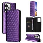 For Realme 14 5G Global Cubic Grid Texture Flip Leather Phone Case(Purple)