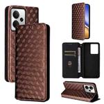 For Realme 14 5G Global Cubic Grid Texture Flip Leather Phone Case(Brown)