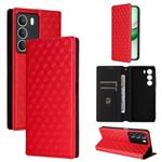For Realme 14X 5G Malay / V70 / V70s Cubic Grid Texture Flip Leather Phone Case(Red)
