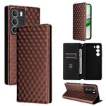 For Realme 14X 5G Malay / V70 / V70s Cubic Grid Texture Flip Leather Phone Case(Brown)