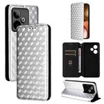 For Realme GT7 5G Cubic Grid Texture Flip Leather Phone Case(Silver)