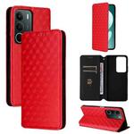 For Realme C71 4G Cubic Grid Texture Flip Leather Phone Case(Red)