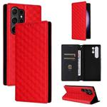For Samsung Galaxy S25 Ultra 5G Cubic Grid Texture Flip Leather Phone Case(Red)