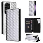 For Samsung Galaxy S25 Ultra 5G Cubic Grid Texture Flip Leather Phone Case(Silver)