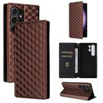 For Samsung Galaxy S25 Ultra 5G Cubic Grid Texture Flip Leather Phone Case(Brown)