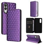 For Samsung Galaxy S25 Edge 5G Cubic Grid Texture Flip Leather Phone Case(Purple)