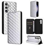 For Samsung Galaxy S24 FE 5G Cubic Grid Texture Flip Leather Phone Case(Silver)