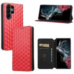 For Samsung Galaxy S23 Ultra 5G Cubic Grid Texture Flip Leather Phone Case(Red)