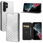 For Samsung Galaxy S23 Ultra 5G Cubic Grid Texture Flip Leather Phone Case(Silver)