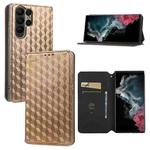 For Samsung Galaxy S23 Ultra 5G Cubic Grid Texture Flip Leather Phone Case(Brown)