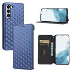 For Samsung Galaxy S23 5G Cubic Grid Texture Flip Leather Phone Case(Blue)