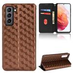 For Samsung Galaxy S22+ 5G Cubic Grid Texture Flip Leather Phone Case(Brown)