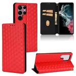 For Samsung Galaxy S22 Ultra 5G Cubic Grid Texture Flip Leather Phone Case(Red)