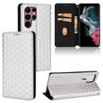 For Samsung Galaxy S22 Ultra 5G Cubic Grid Texture Flip Leather Phone Case(Silver)