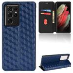 For Samsung Galaxy S21 Ultra 5G Cubic Grid Texture Flip Leather Phone Case(Blue)