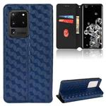 For Samsung Galaxy S20 Ultra 5G Cubic Grid Texture Flip Leather Phone Case(Blue)