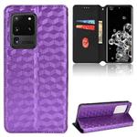 For Samsung Galaxy S20 Ultra 5G Cubic Grid Texture Flip Leather Phone Case(Purple)