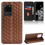 For Samsung Galaxy S20 Ultra 5G Cubic Grid Texture Flip Leather Phone Case(Brown)